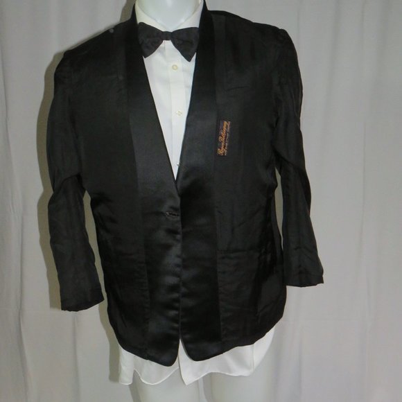 Rogers Peet Vintage Matka Silk Black Shawl Collar One Button Tuxedo 38S - Picture 11 of 14